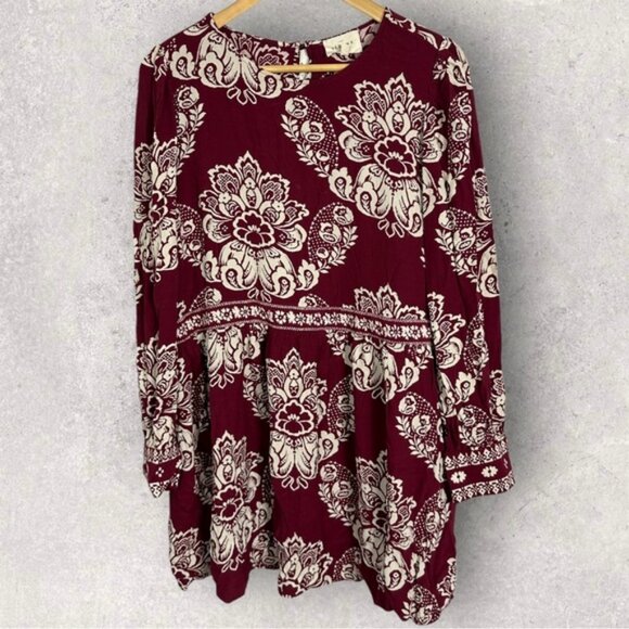 Sezane Andrea Dress Size 46 French US 14 Ornamental Print Burgundy Ecru Shift - Picture 13 of 14